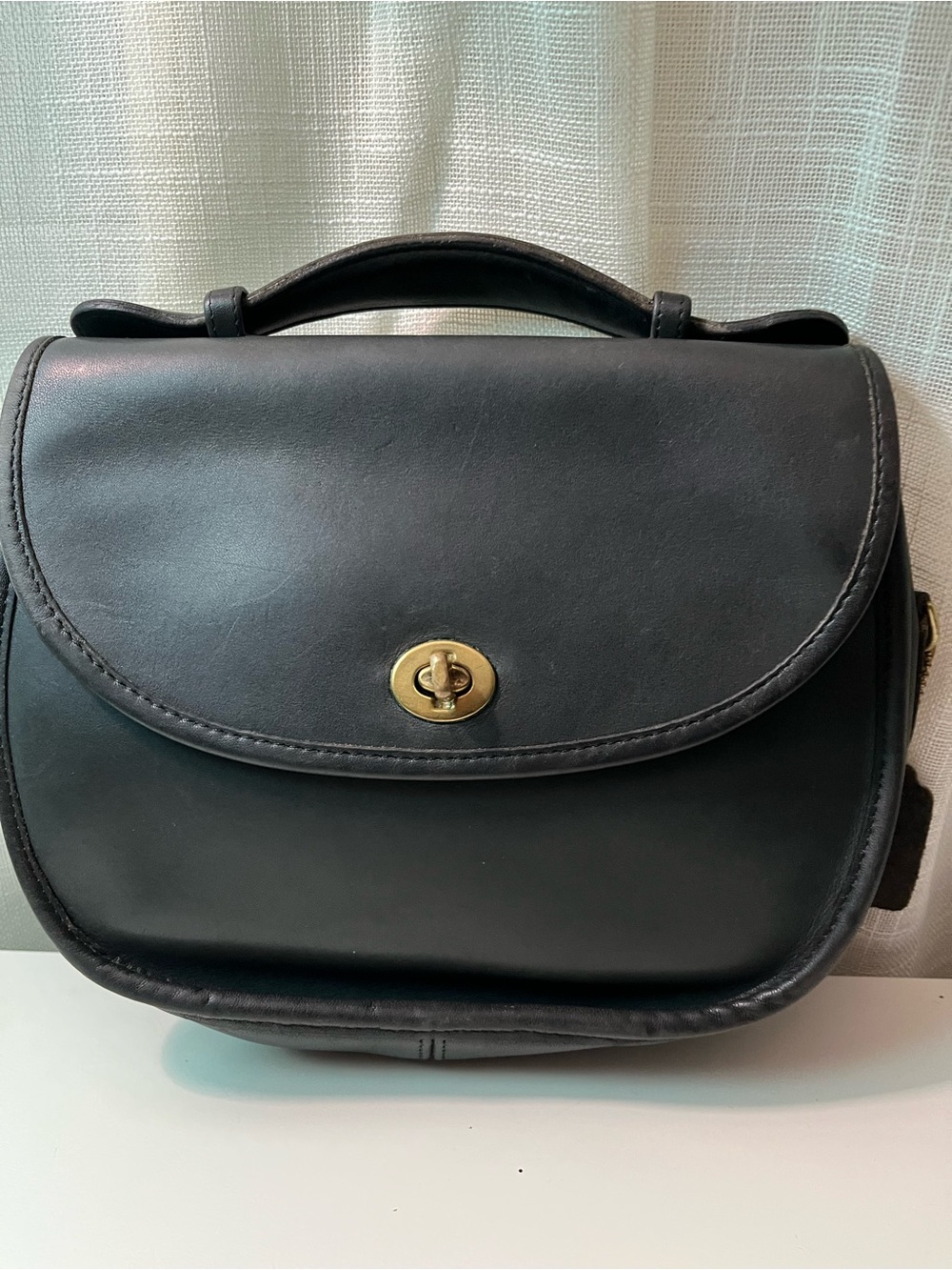 Vintage COACH Navy Leather Crossbody Saddle Bag with Top Handle